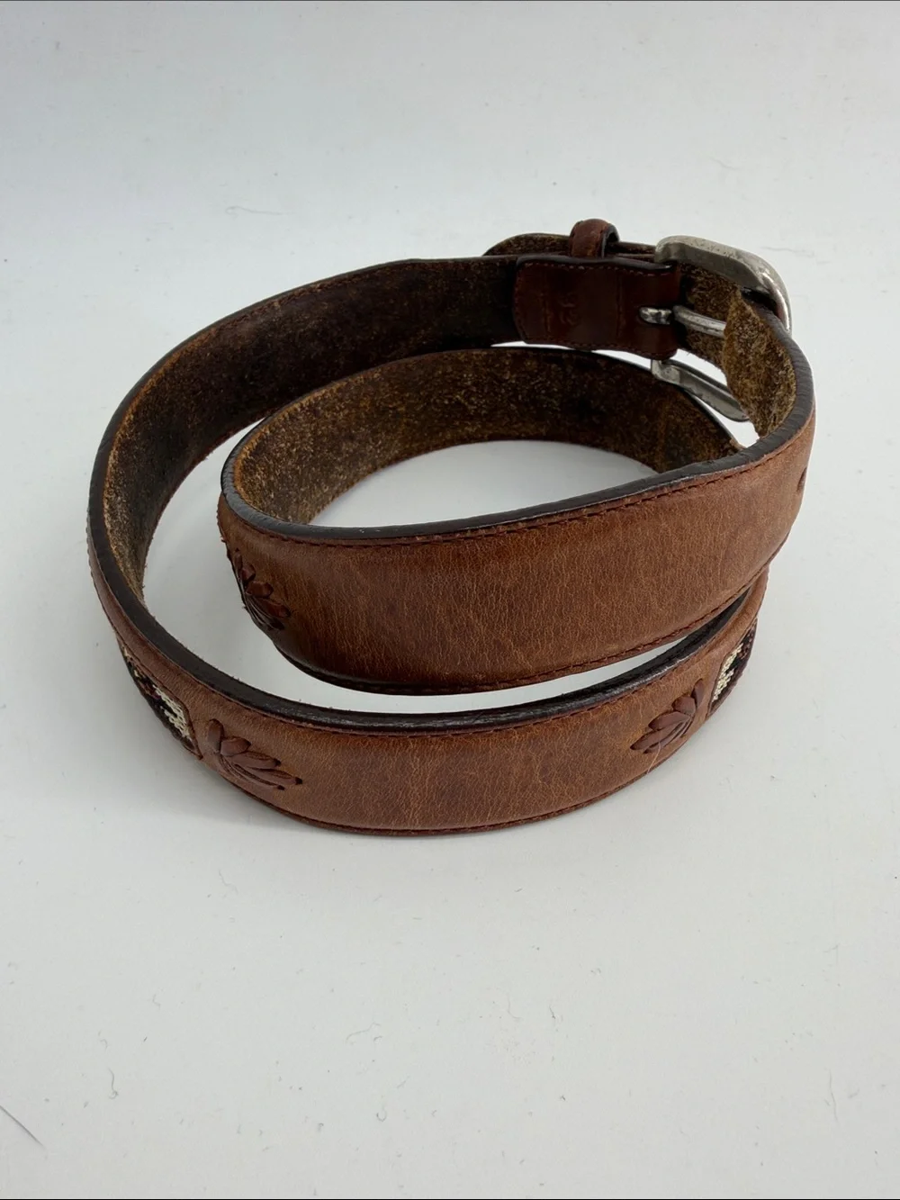 Vintage Orvis leather southwestern American Indian inspired belt sz 32